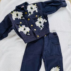 Flowers/pearls denim 2piece set